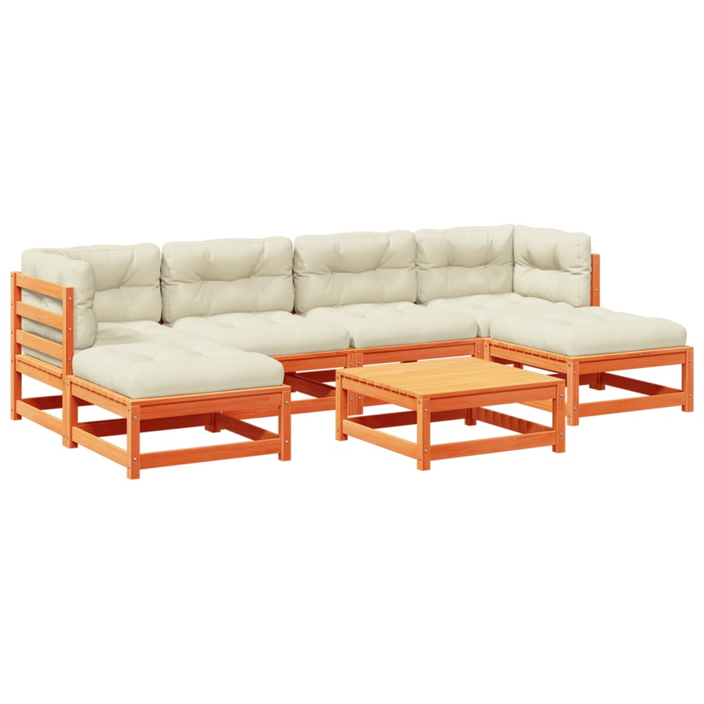 7-delige Loungeset met kussens massief grenenhout wasbruin is nu te koop bij PeponiXL, paradijselijk wonen!