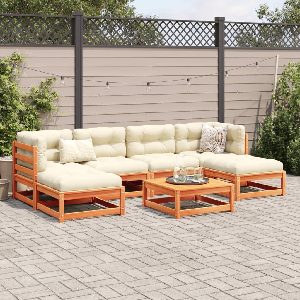7-delige Loungeset met kussens massief grenenhout wasbruin is nu te koop bij PeponiXL, paradijselijk wonen!