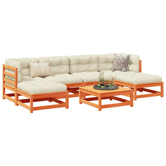 7-delige Loungeset met kussens massief grenenhout wasbruin is nu te koop bij PeponiXL, paradijselijk wonen!