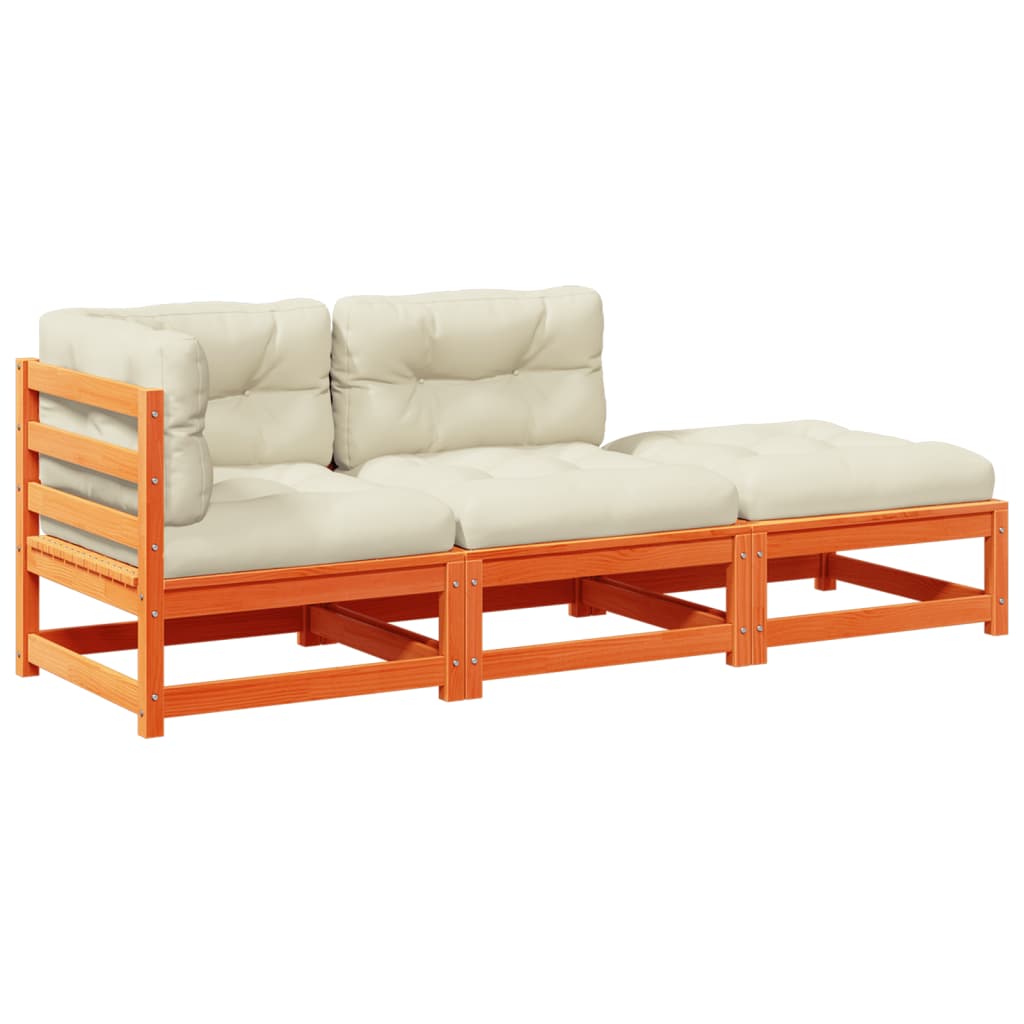 3-delige Loungeset met kussens massief grenenhout wasbruin is nu te koop bij PeponiXL, paradijselijk wonen!