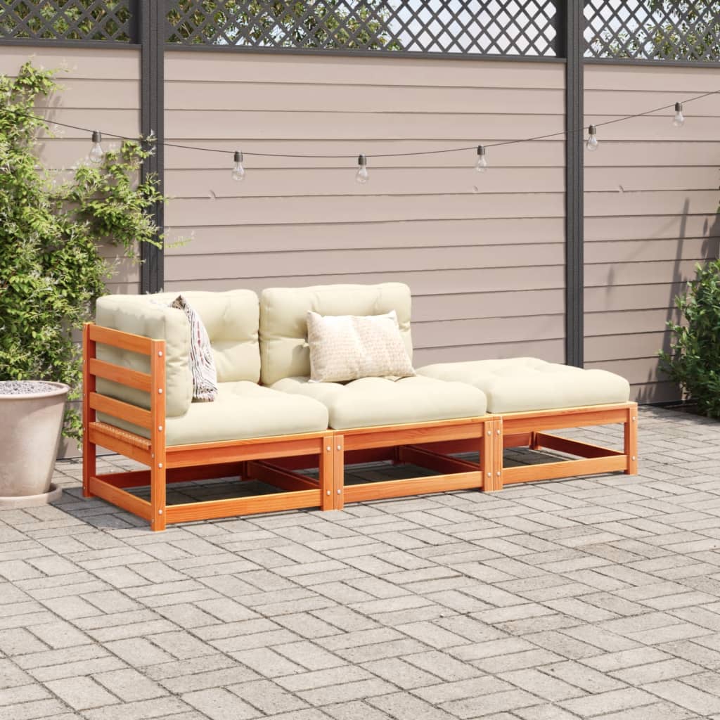3-delige Loungeset met kussens massief grenenhout wasbruin is nu te koop bij PeponiXL, paradijselijk wonen!
