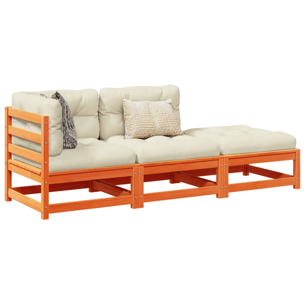 3-delige Loungeset met kussens massief grenenhout wasbruin is nu te koop bij PeponiXL, paradijselijk wonen!