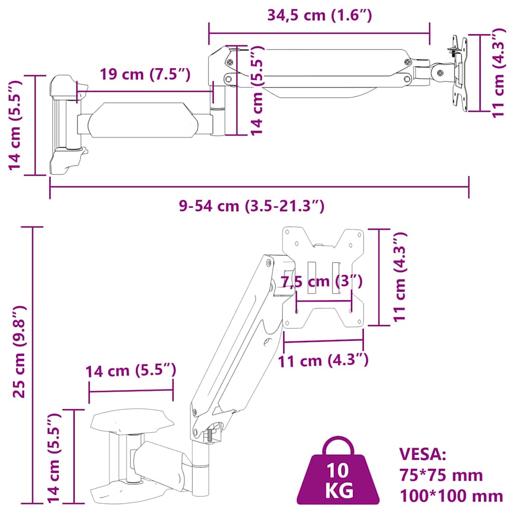 Monitor-muurbeugel 27 inch scherm gasveer 10 kg is nu te koop bij PeponiXL, paradijselijk wonen!