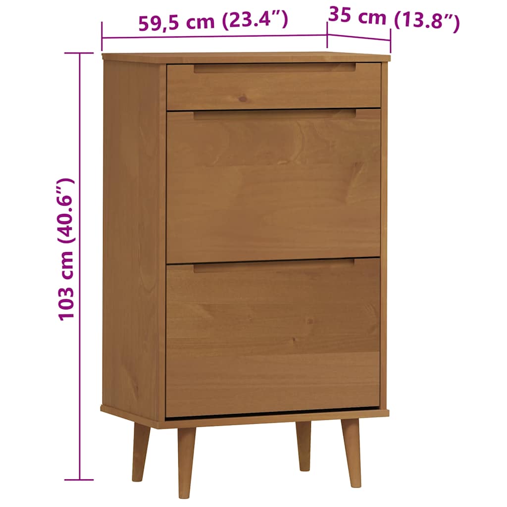 Schoenenkast MOLDE 59,5x35x103 cm massief grenenhout bruin is nu te koop bij PeponiXL, paradijselijk wonen!