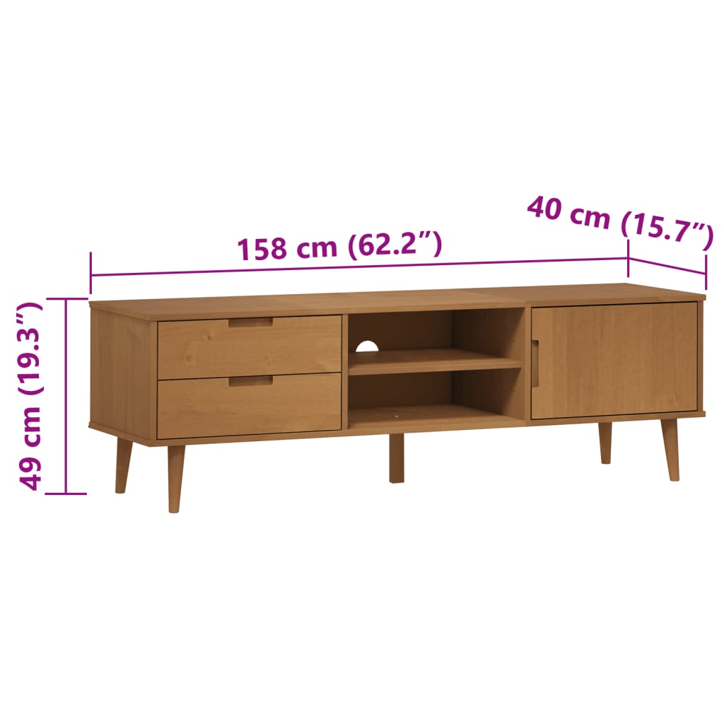 Tv-meubel MOLDE 158x40x49 cm massief grenenhout bruin is nu te koop bij PeponiXL, paradijselijk wonen!