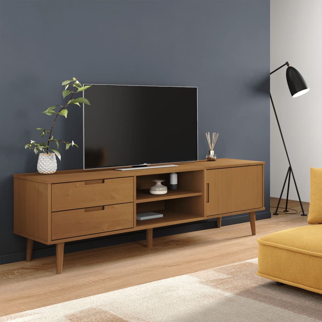 Tv-meubel MOLDE 158x40x49 cm massief grenenhout bruin is nu te koop bij PeponiXL, paradijselijk wonen!