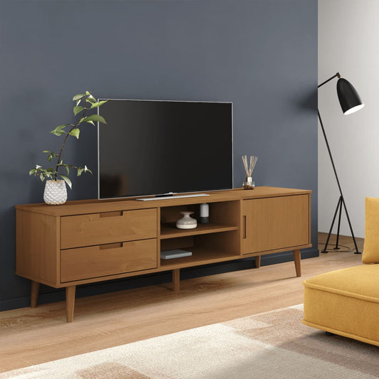 Tv-meubel MOLDE 158x40x49 cm massief grenenhout bruin is nu te koop bij PeponiXL, paradijselijk wonen!