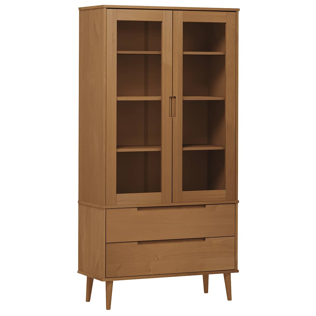Vitrinekast MOLDE 90x35x175 cm massief grenenhout bruin is nu te koop bij PeponiXL, paradijselijk wonen!