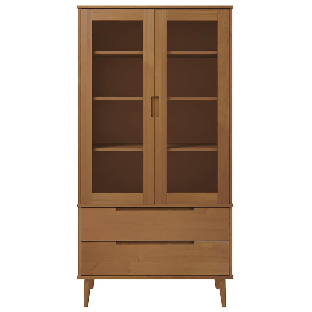 Vitrinekast MOLDE 90x35x175 cm massief grenenhout bruin is nu te koop bij PeponiXL, paradijselijk wonen!