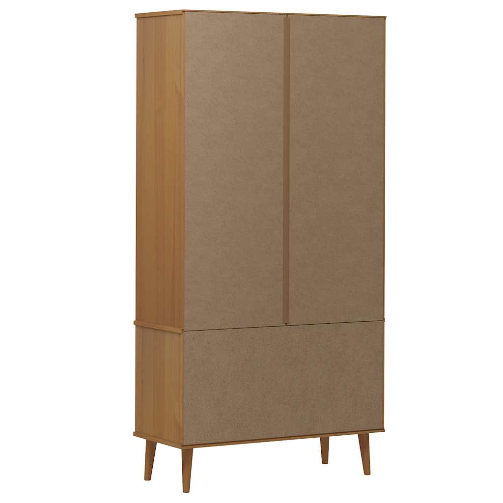 Vitrinekast MOLDE 90x35x175 cm massief grenenhout bruin is nu te koop bij PeponiXL, paradijselijk wonen!