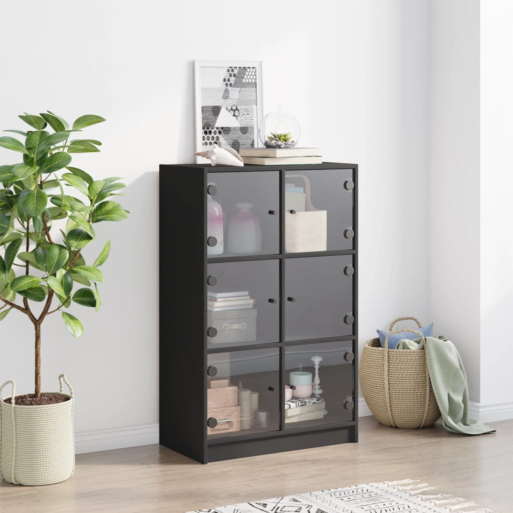 Hoge kast met deuren 68x37x109 cm bewerkt hout zwart is nu te koop bij PeponiXL, paradijselijk wonen!