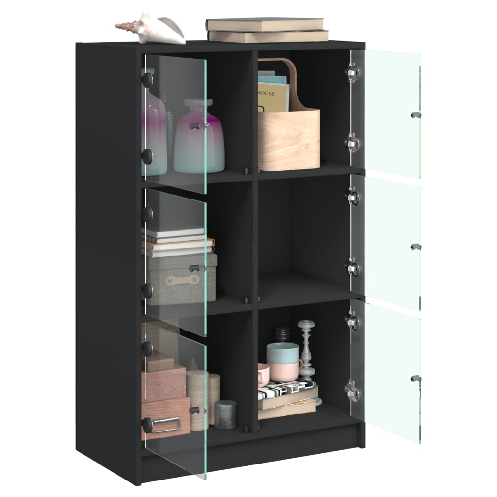 Hoge kast met deuren 68x37x109 cm bewerkt hout zwart is nu te koop bij PeponiXL, paradijselijk wonen!