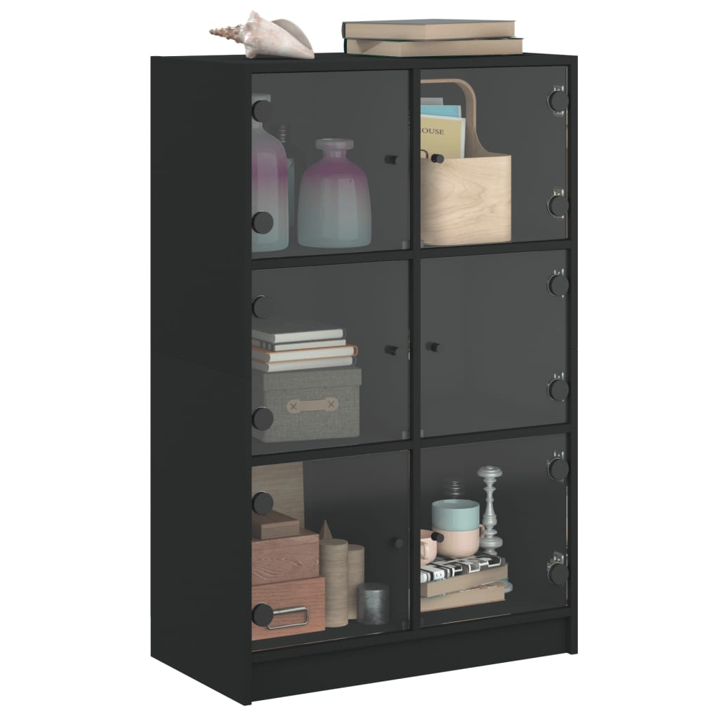 Hoge kast met deuren 68x37x109 cm bewerkt hout zwart is nu te koop bij PeponiXL, paradijselijk wonen!