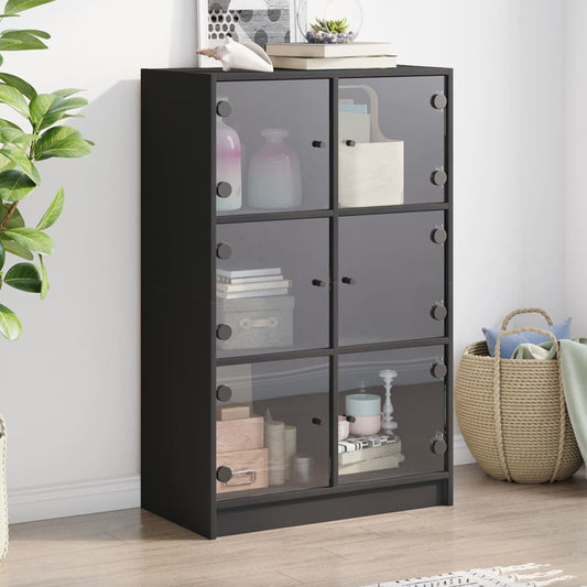 Hoge kast met deuren 68x37x109 cm bewerkt hout zwart is nu te koop bij PeponiXL, paradijselijk wonen!