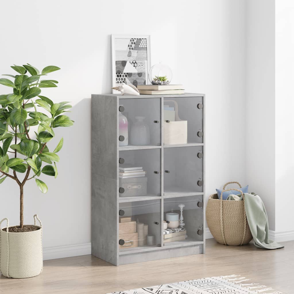 Hoge kast met deuren 68x37x109 cm bewerkt hout betongrijs is nu te koop bij PeponiXL, paradijselijk wonen!