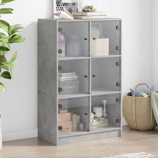 Hoge kast met deuren 68x37x109 cm bewerkt hout betongrijs is nu te koop bij PeponiXL, paradijselijk wonen!