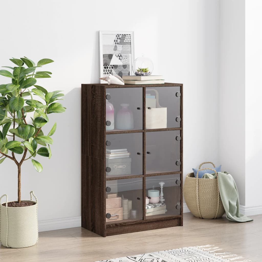 Hoge kast met deuren 68x37x109 cm bewerkt hout bruin eikenkleur is nu te koop bij PeponiXL, paradijselijk wonen!