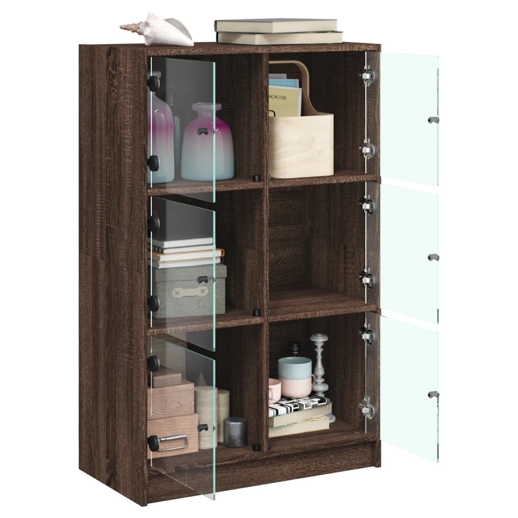 Hoge kast met deuren 68x37x109 cm bewerkt hout bruin eikenkleur is nu te koop bij PeponiXL, paradijselijk wonen!