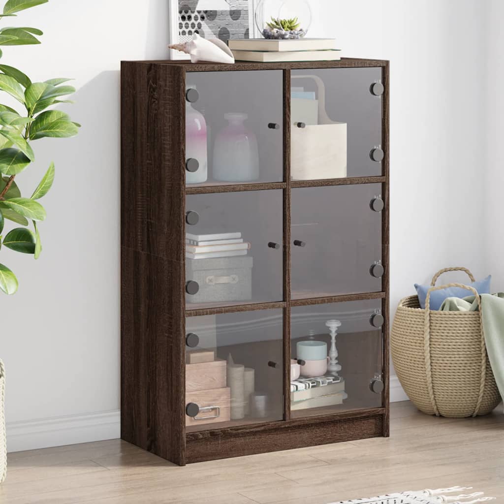 Hoge kast met deuren 68x37x109 cm bewerkt hout bruin eikenkleur is nu te koop bij PeponiXL, paradijselijk wonen!