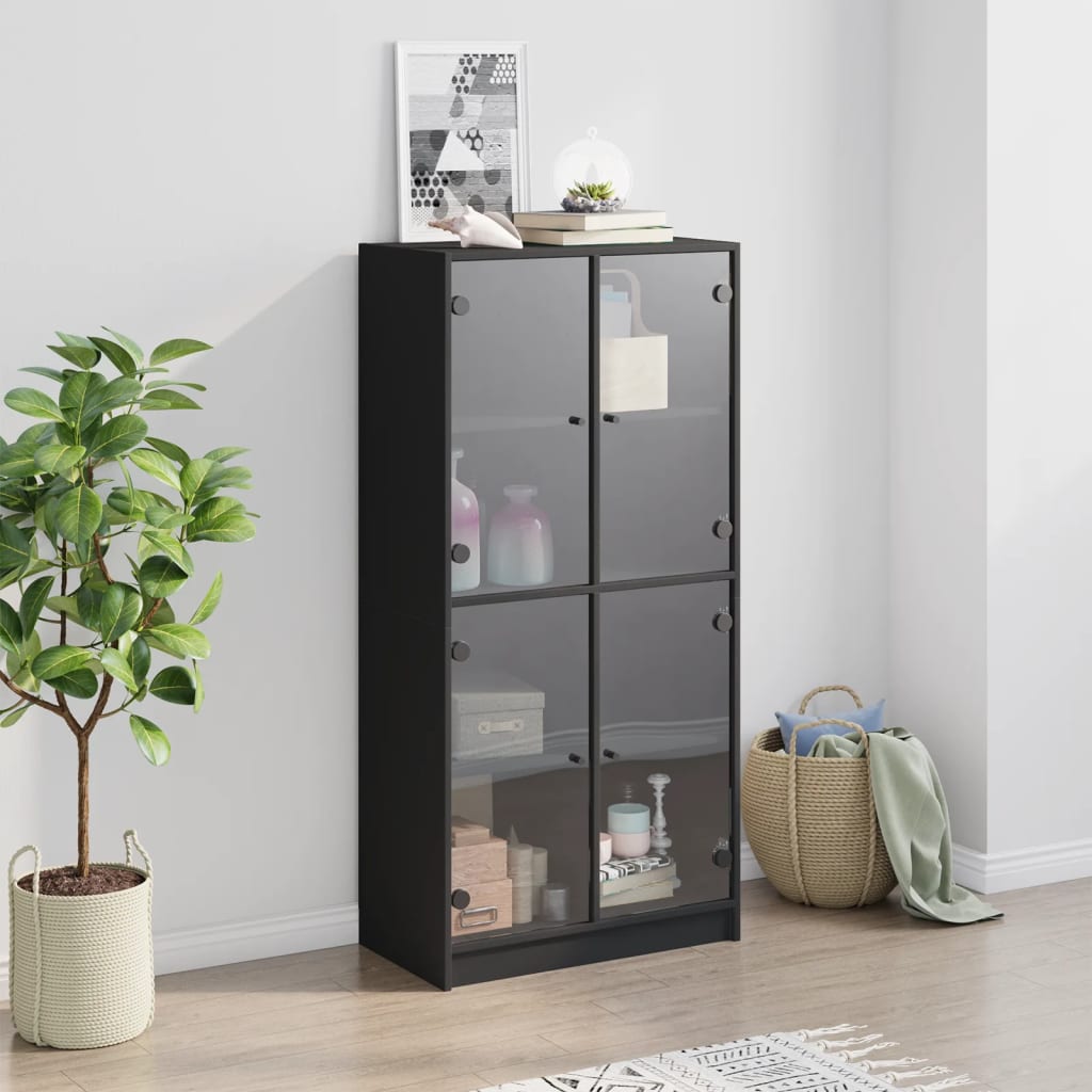 Hoge kast met deuren 68x37x142 cm bewerkt hout zwart is nu te koop bij PeponiXL, paradijselijk wonen!