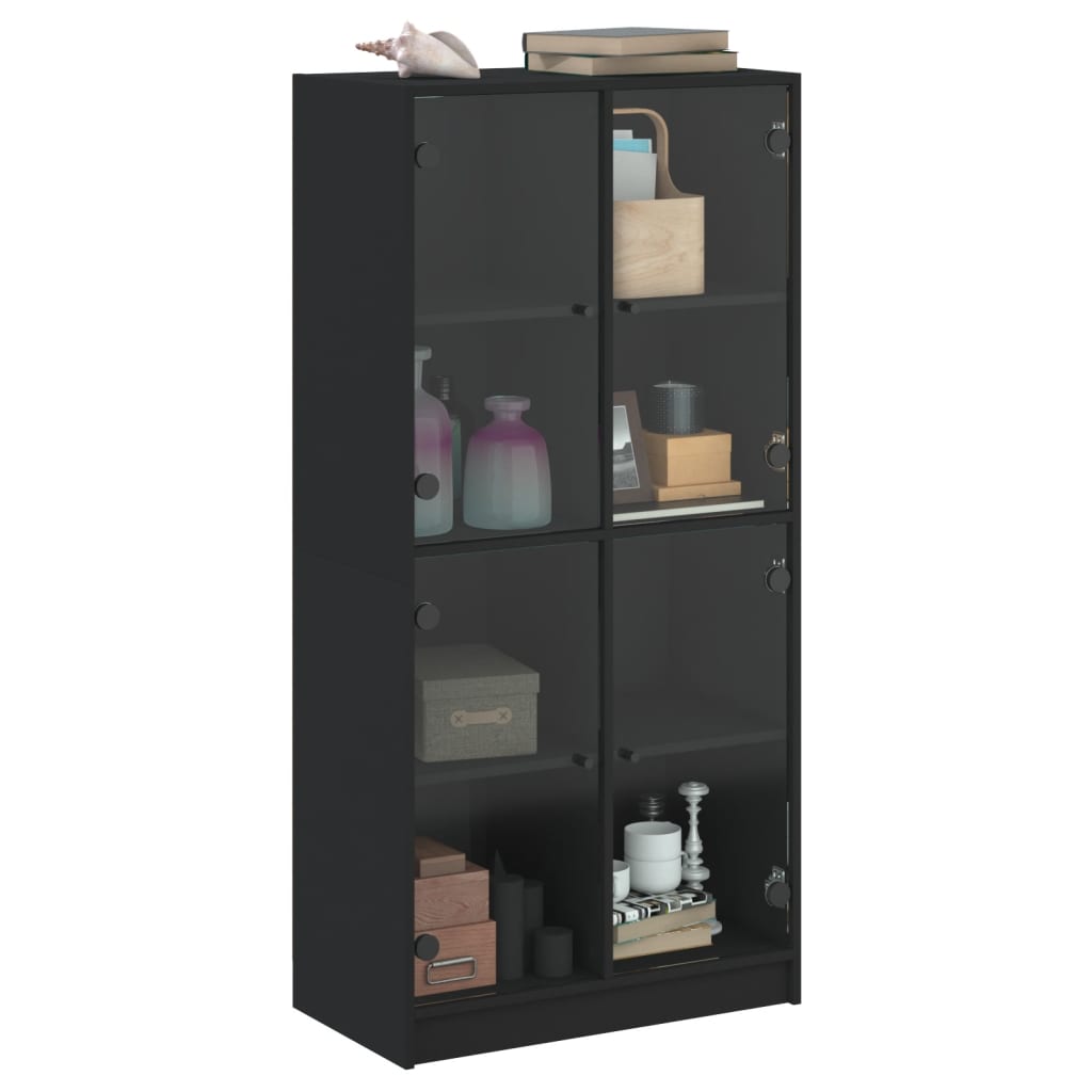 Hoge kast met deuren 68x37x142 cm bewerkt hout zwart is nu te koop bij PeponiXL, paradijselijk wonen!