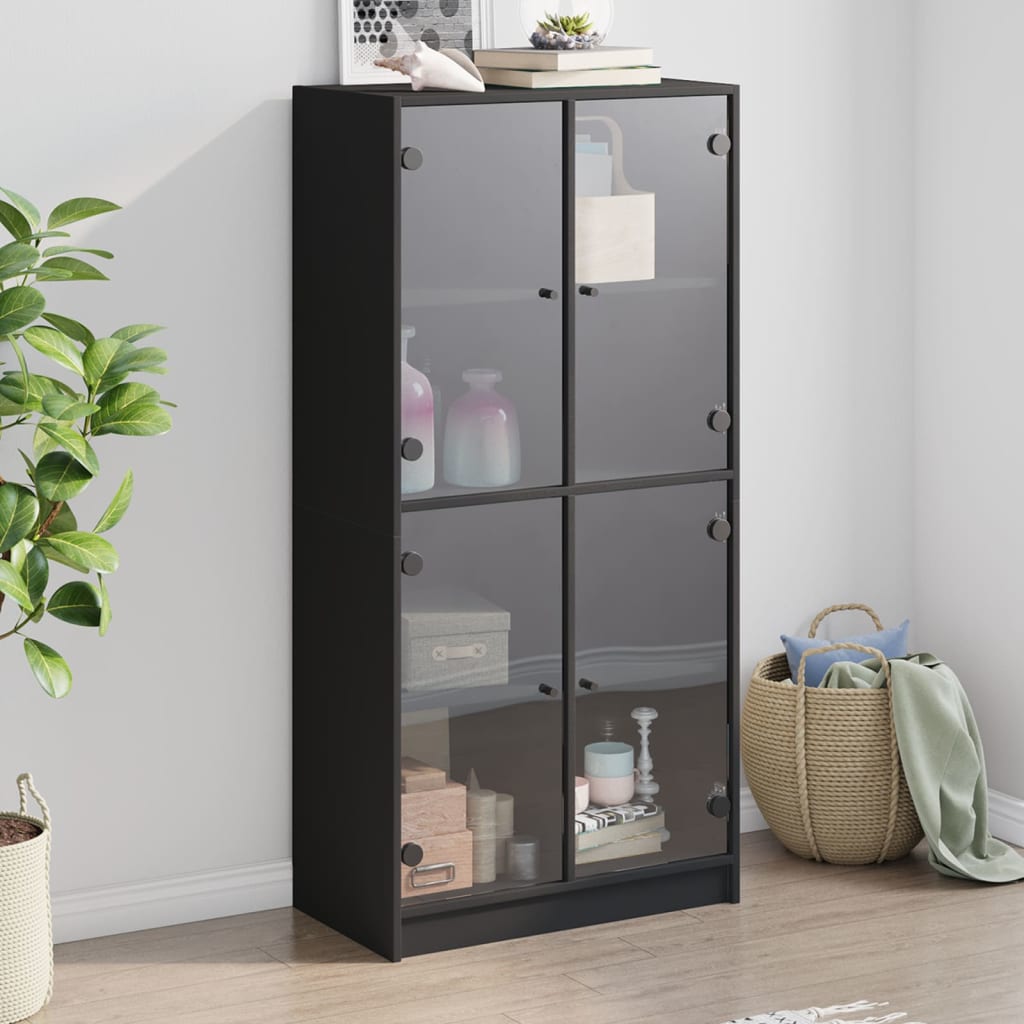 Hoge kast met deuren 68x37x142 cm bewerkt hout zwart is nu te koop bij PeponiXL, paradijselijk wonen!