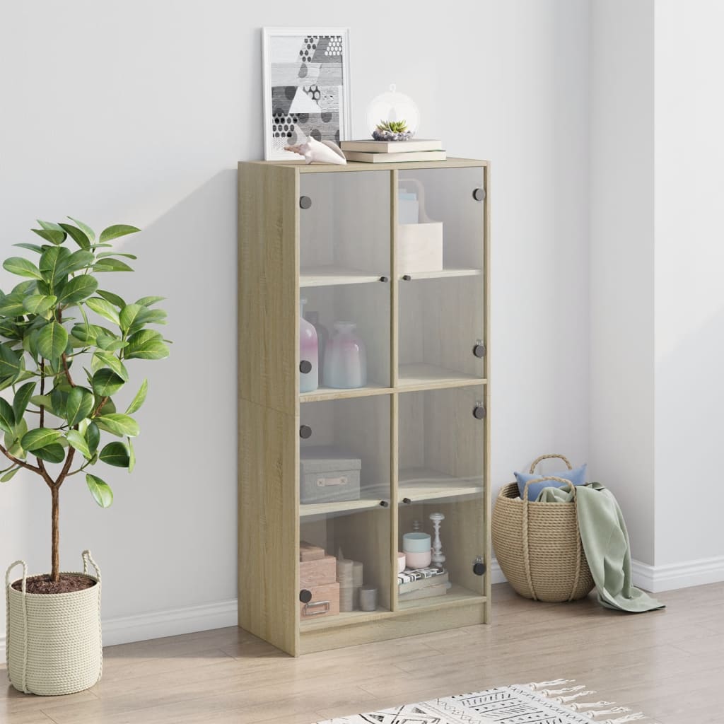 Hoge kast met deuren 68x37x142 cm bewerkt hout sonoma eiken is nu te koop bij PeponiXL, paradijselijk wonen!