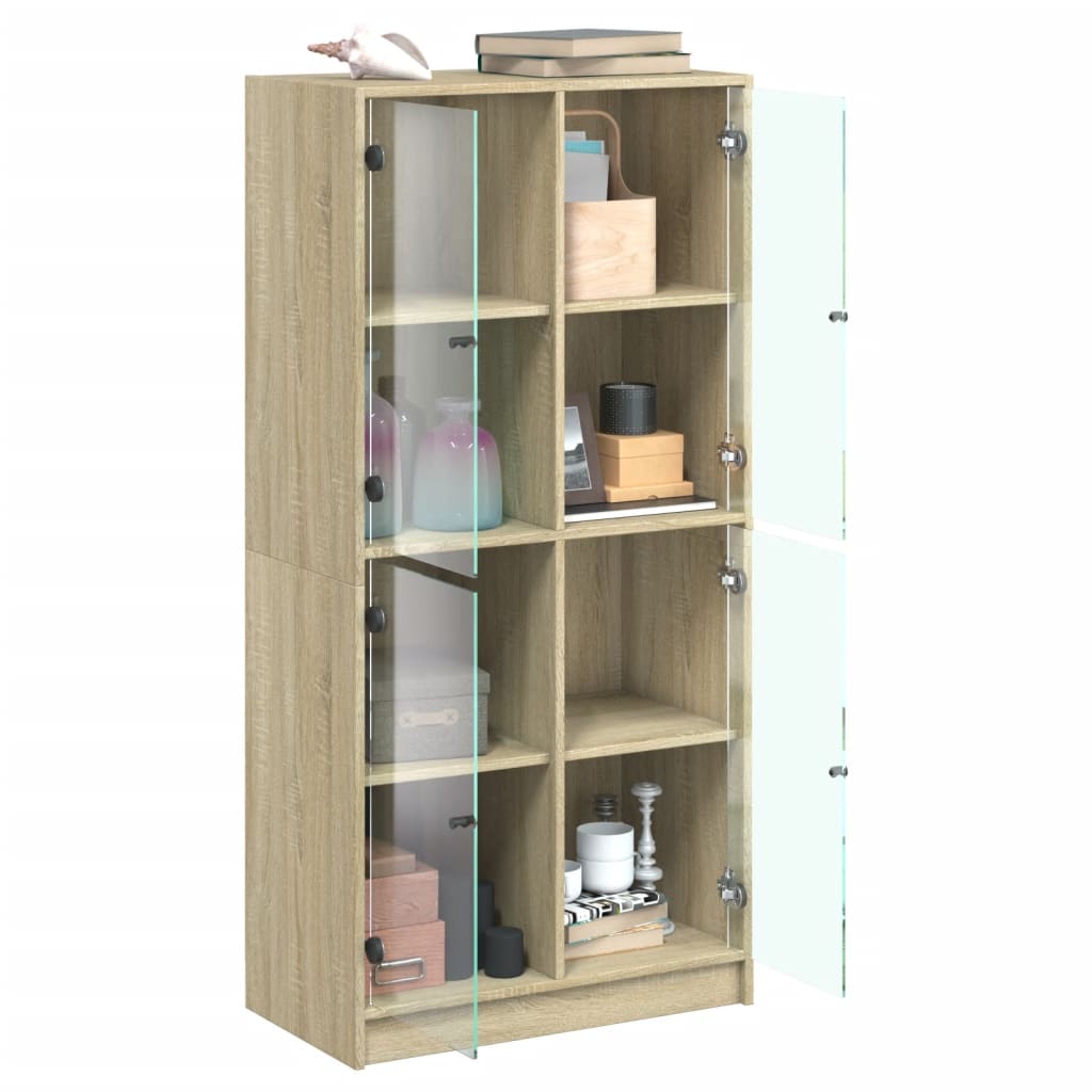 Hoge kast met deuren 68x37x142 cm bewerkt hout sonoma eiken is nu te koop bij PeponiXL, paradijselijk wonen!