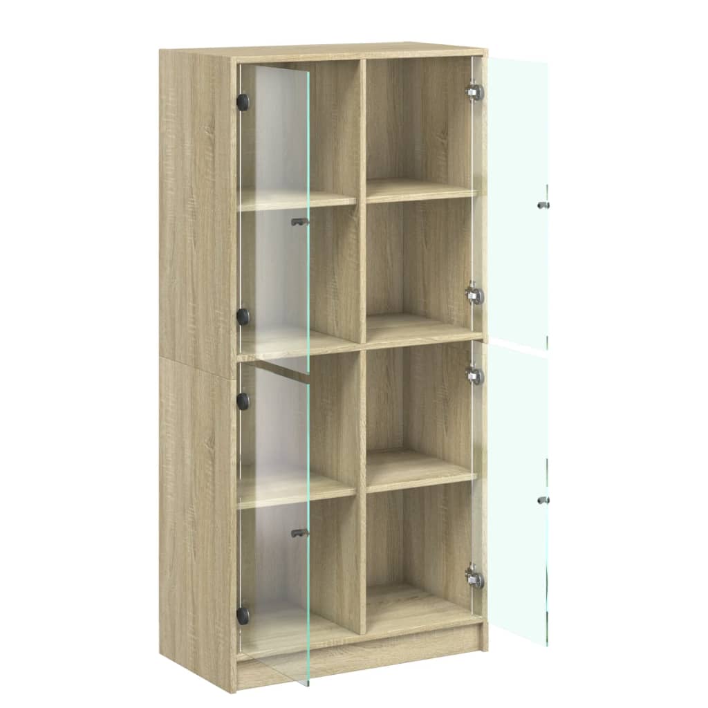 Hoge kast met deuren 68x37x142 cm bewerkt hout sonoma eiken is nu te koop bij PeponiXL, paradijselijk wonen!