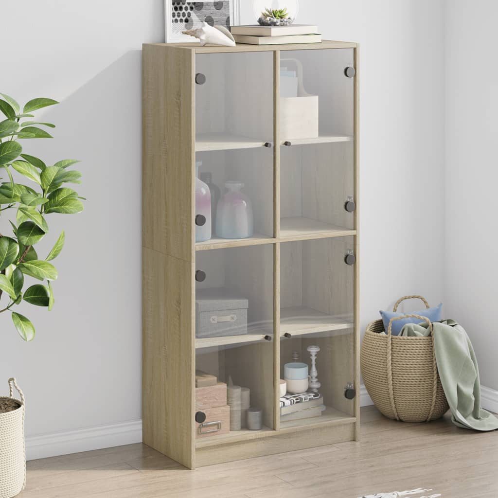Hoge kast met deuren 68x37x142 cm bewerkt hout sonoma eiken is nu te koop bij PeponiXL, paradijselijk wonen!