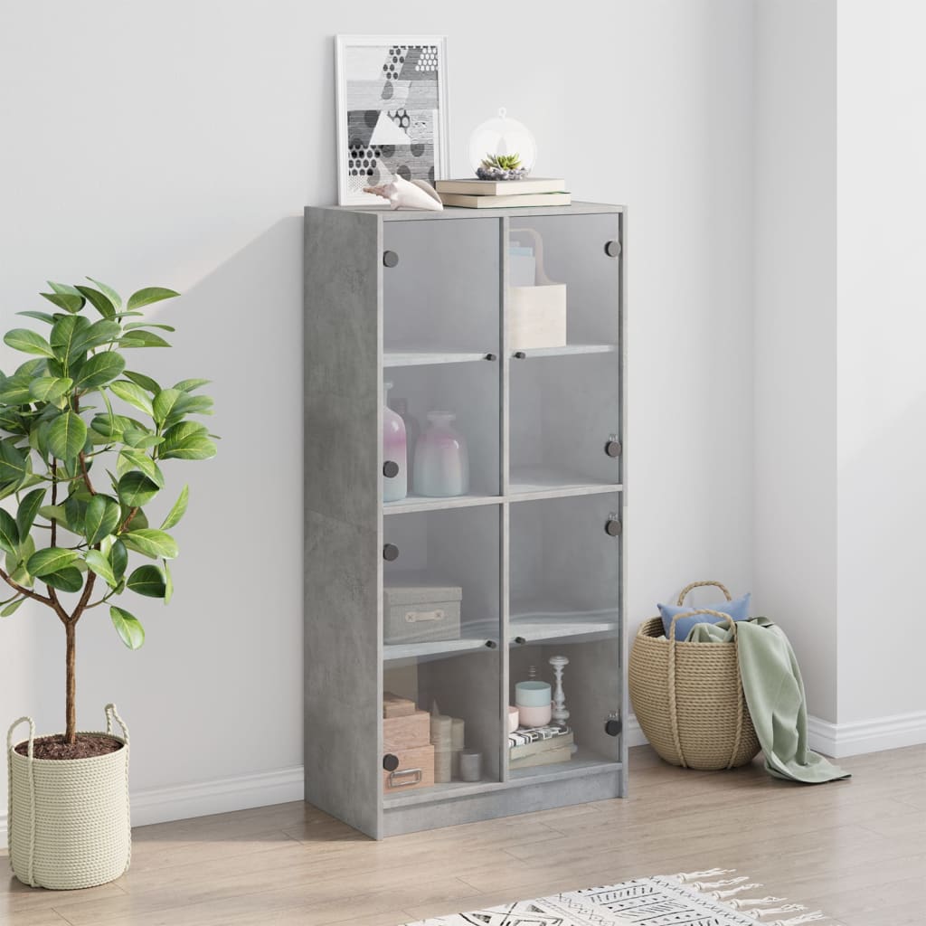 Hoge kast met deuren 68x37x142 cm bewerkt hout betongrijs is nu te koop bij PeponiXL, paradijselijk wonen!