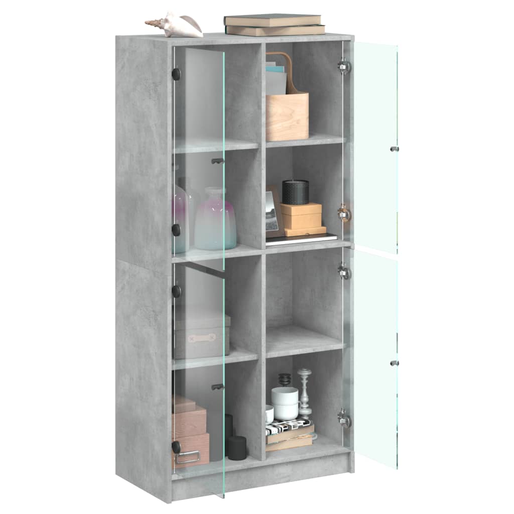 Hoge kast met deuren 68x37x142 cm bewerkt hout betongrijs is nu te koop bij PeponiXL, paradijselijk wonen!