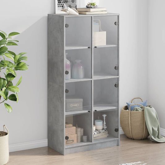 Hoge kast met deuren 68x37x142 cm bewerkt hout betongrijs is nu te koop bij PeponiXL, paradijselijk wonen!