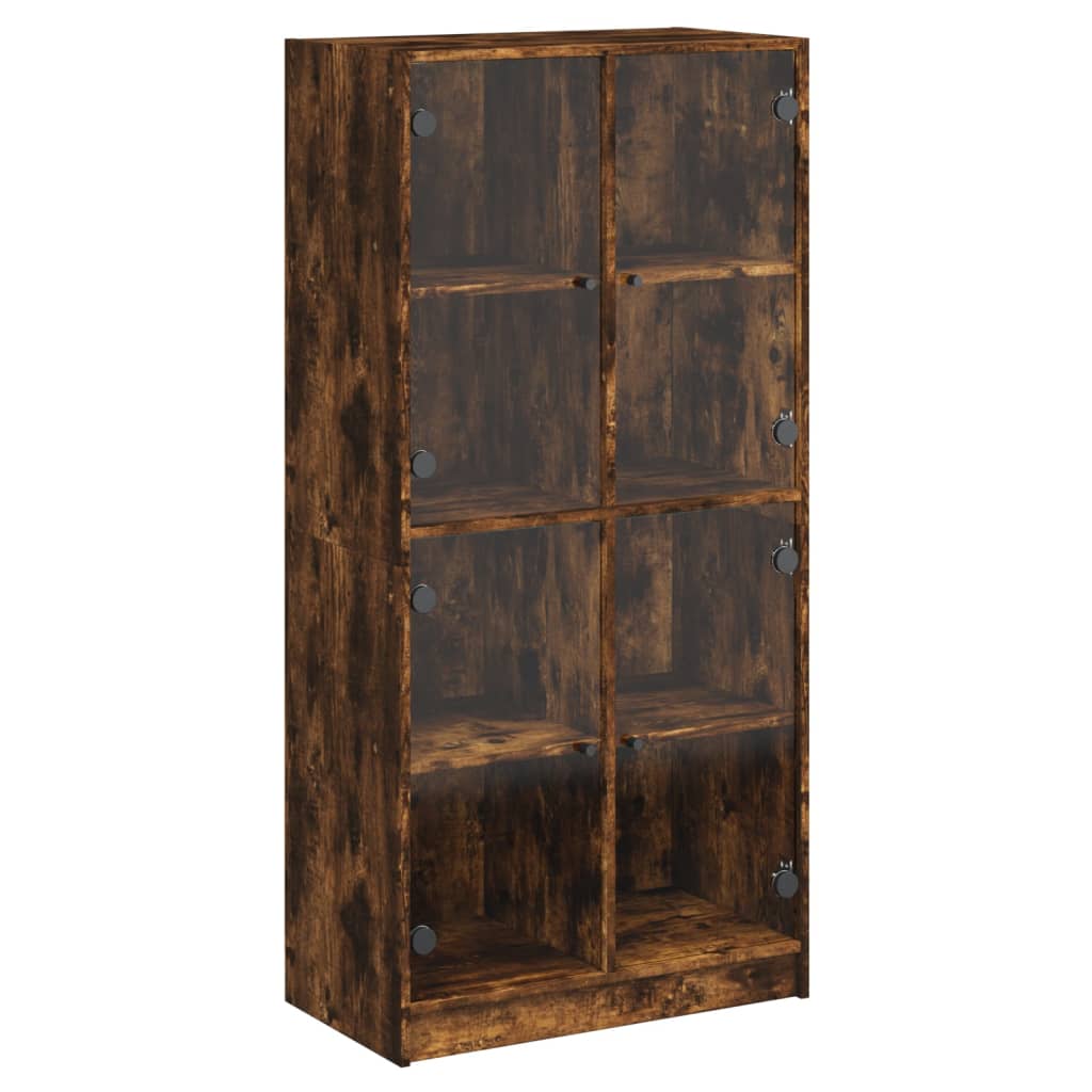 Hoge kast met deuren 68x37x142 cm bewerkt hout gerookt eiken is nu te koop bij PeponiXL, paradijselijk wonen!