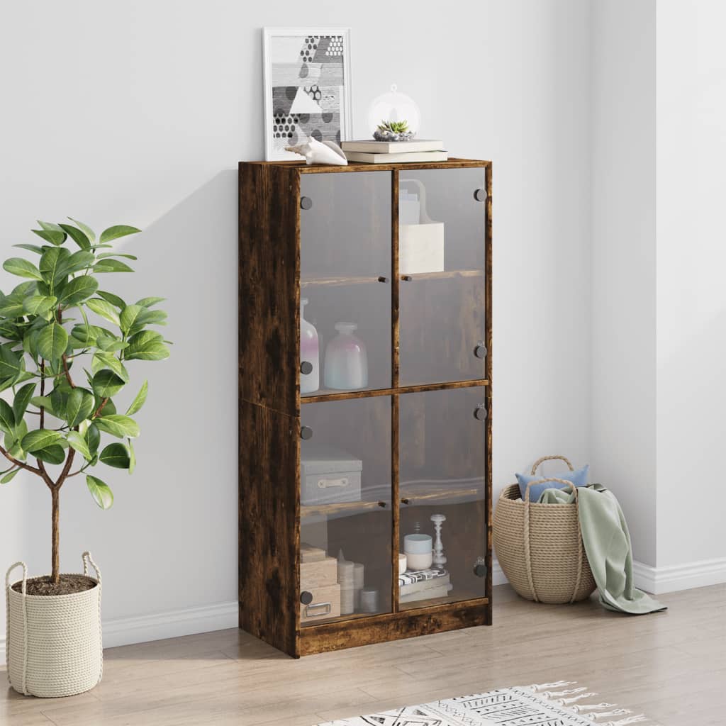 Hoge kast met deuren 68x37x142 cm bewerkt hout gerookt eiken is nu te koop bij PeponiXL, paradijselijk wonen!
