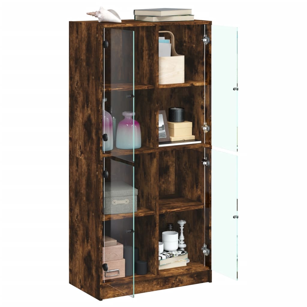 Hoge kast met deuren 68x37x142 cm bewerkt hout gerookt eiken is nu te koop bij PeponiXL, paradijselijk wonen!