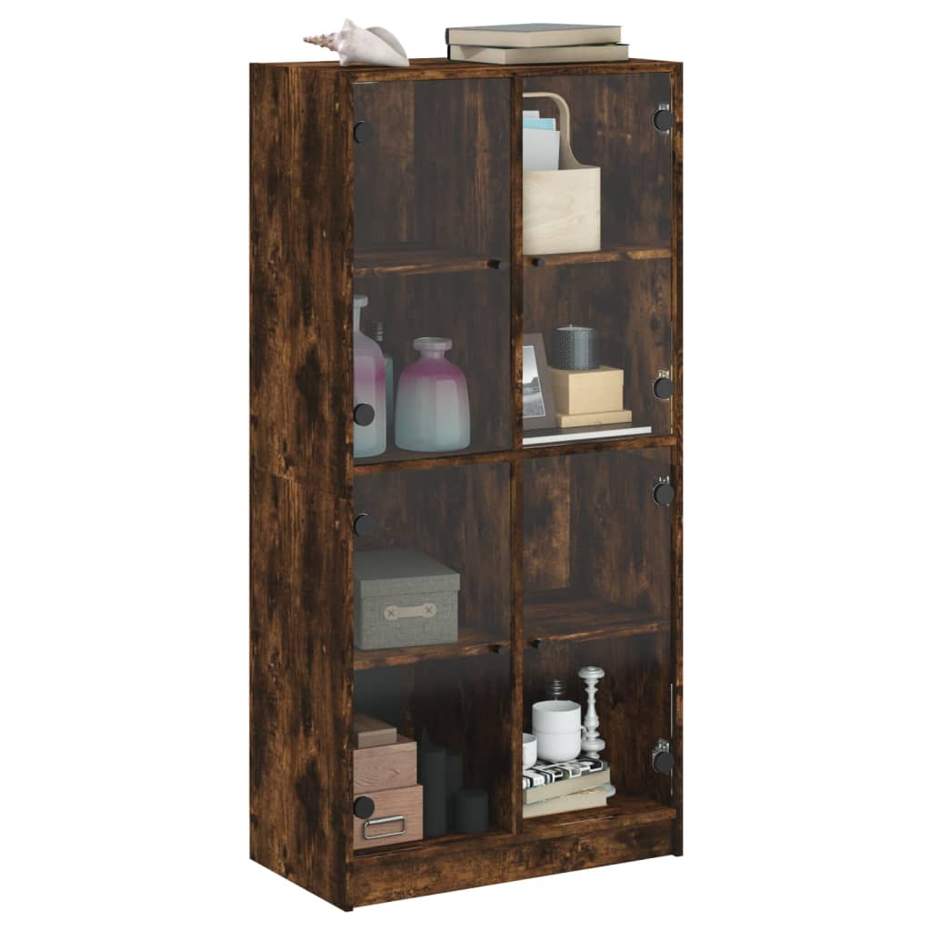 Hoge kast met deuren 68x37x142 cm bewerkt hout gerookt eiken is nu te koop bij PeponiXL, paradijselijk wonen!