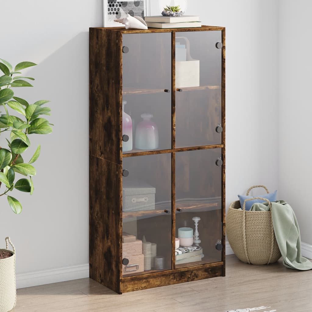 Hoge kast met deuren 68x37x142 cm bewerkt hout gerookt eiken is nu te koop bij PeponiXL, paradijselijk wonen!