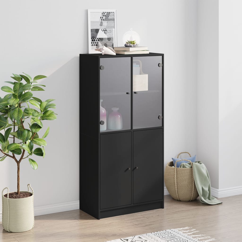 Hoge kast met deuren 68x37x142 cm bewerkt hout zwart is nu te koop bij PeponiXL, paradijselijk wonen!