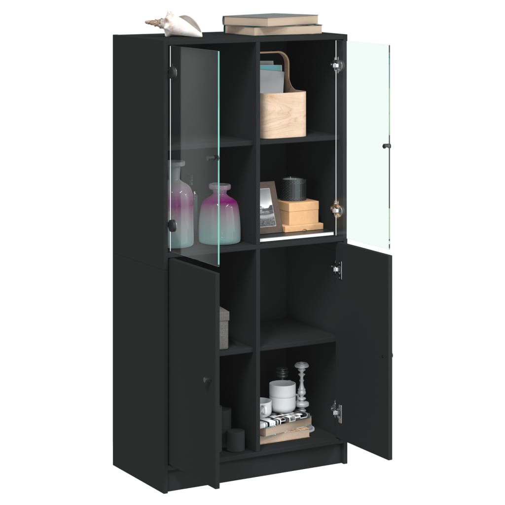 Hoge kast met deuren 68x37x142 cm bewerkt hout zwart is nu te koop bij PeponiXL, paradijselijk wonen!