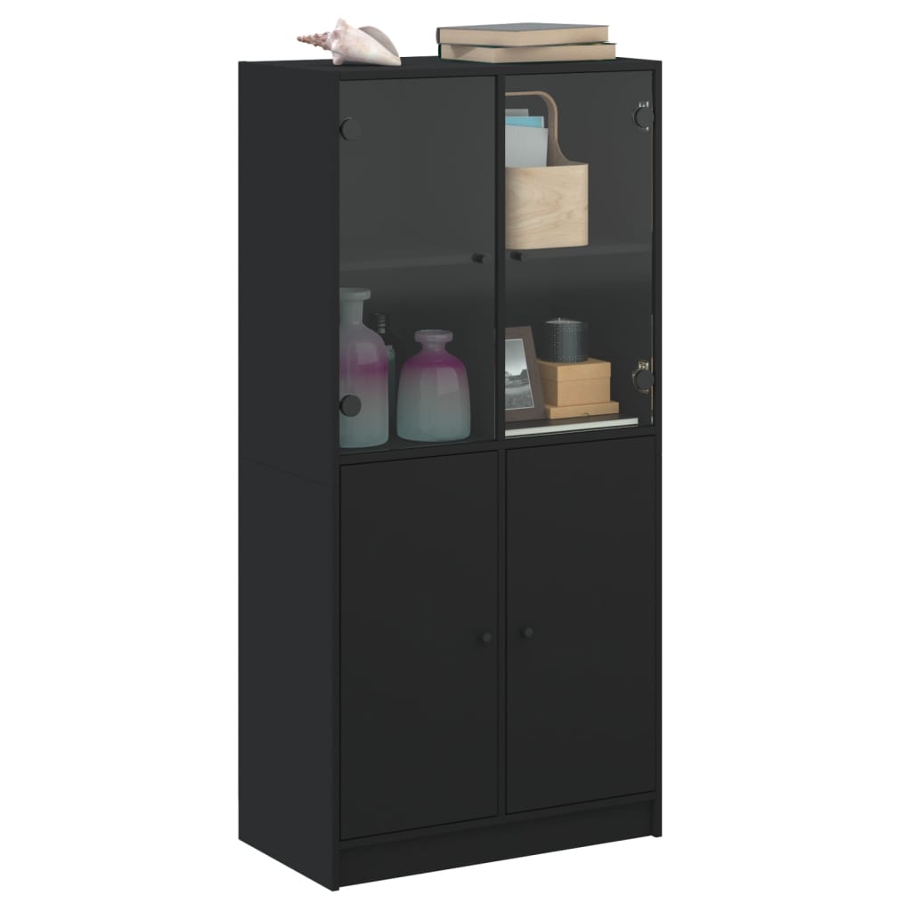 Hoge kast met deuren 68x37x142 cm bewerkt hout zwart is nu te koop bij PeponiXL, paradijselijk wonen!