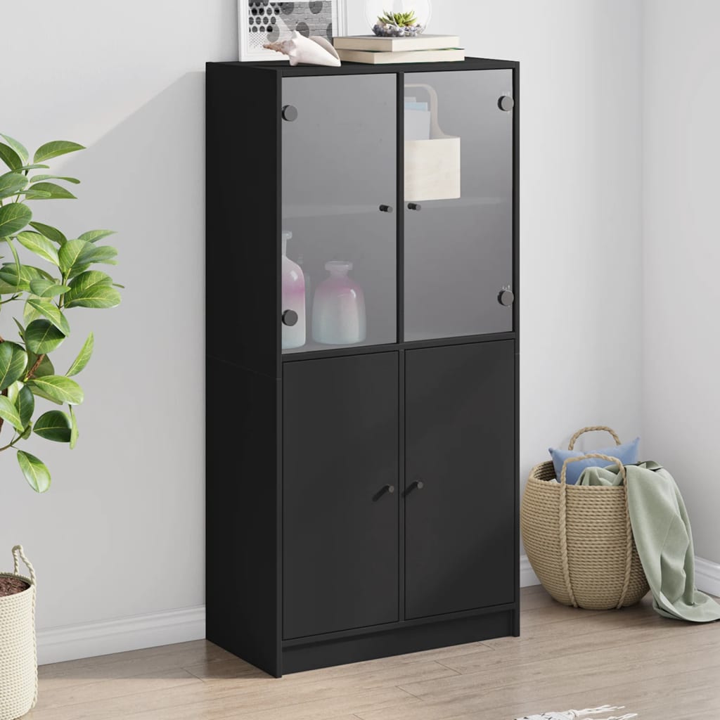 Hoge kast met deuren 68x37x142 cm bewerkt hout zwart is nu te koop bij PeponiXL, paradijselijk wonen!