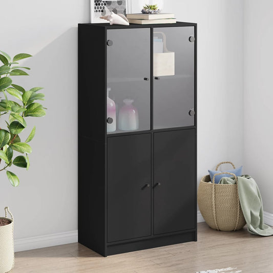 Hoge kast met deuren 68x37x142 cm bewerkt hout zwart is nu te koop bij PeponiXL, paradijselijk wonen!