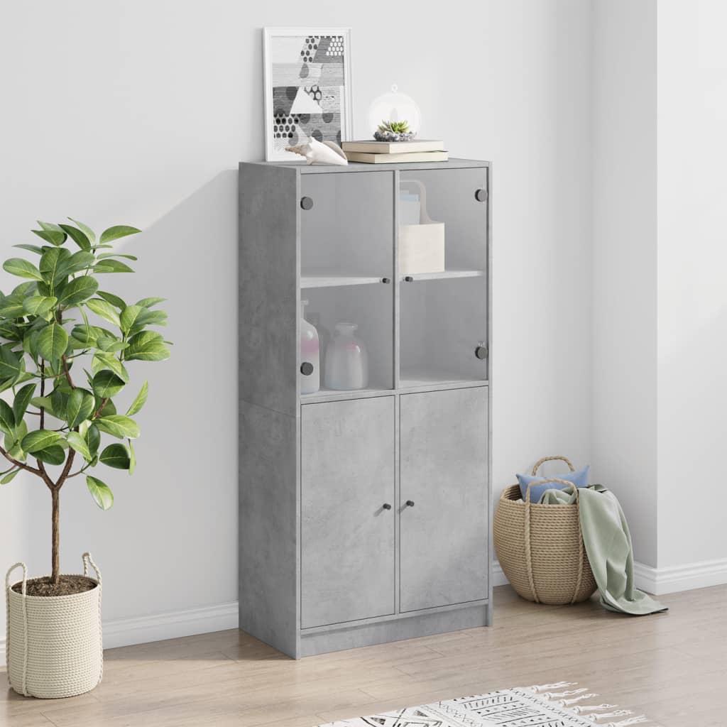 Hoge kast met deuren 68x37x142 cm bewerkt hout betongrijs is nu te koop bij PeponiXL, paradijselijk wonen!