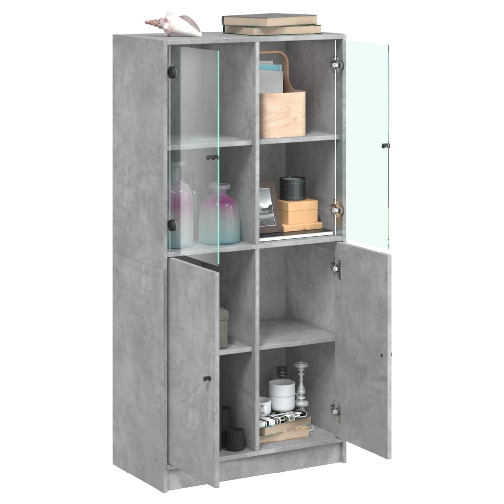 Hoge kast met deuren 68x37x142 cm bewerkt hout betongrijs is nu te koop bij PeponiXL, paradijselijk wonen!