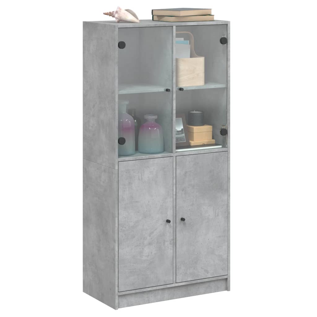 Hoge kast met deuren 68x37x142 cm bewerkt hout betongrijs is nu te koop bij PeponiXL, paradijselijk wonen!