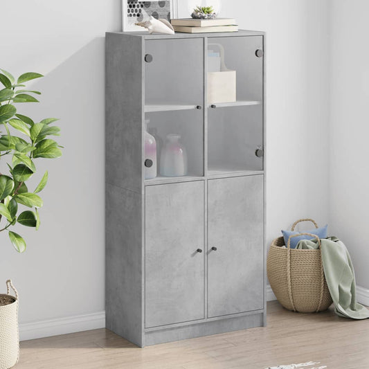 Hoge kast met deuren 68x37x142 cm bewerkt hout betongrijs is nu te koop bij PeponiXL, paradijselijk wonen!