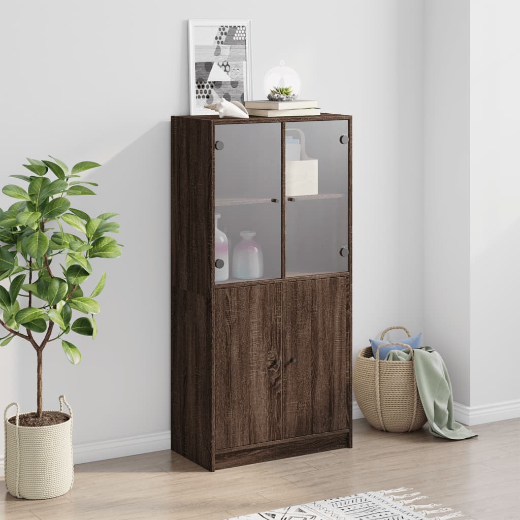 Hoge kast met deuren 68x37x142 cm bewerkt hout bruin eikenkleur is nu te koop bij PeponiXL, paradijselijk wonen!