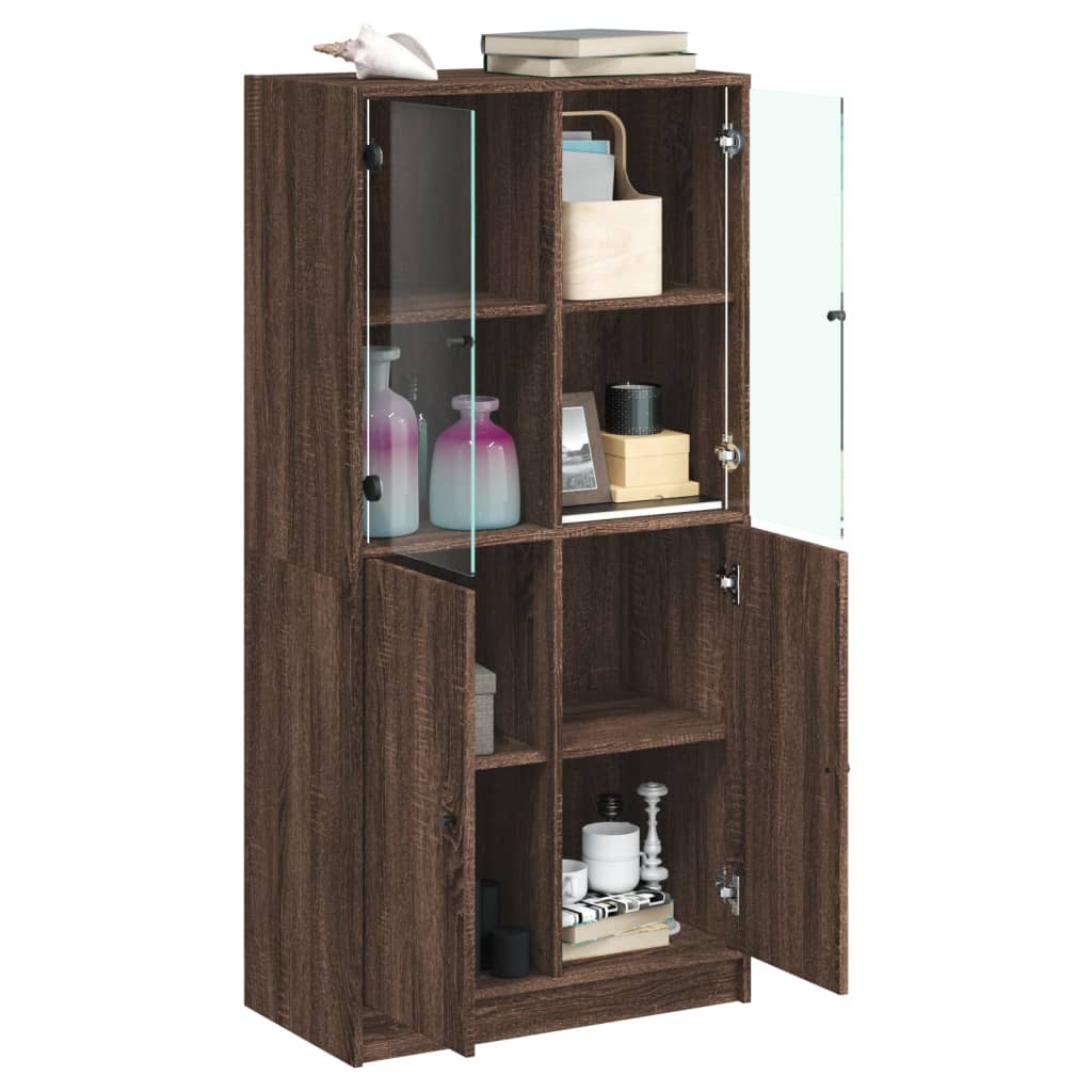 Hoge kast met deuren 68x37x142 cm bewerkt hout bruin eikenkleur is nu te koop bij PeponiXL, paradijselijk wonen!