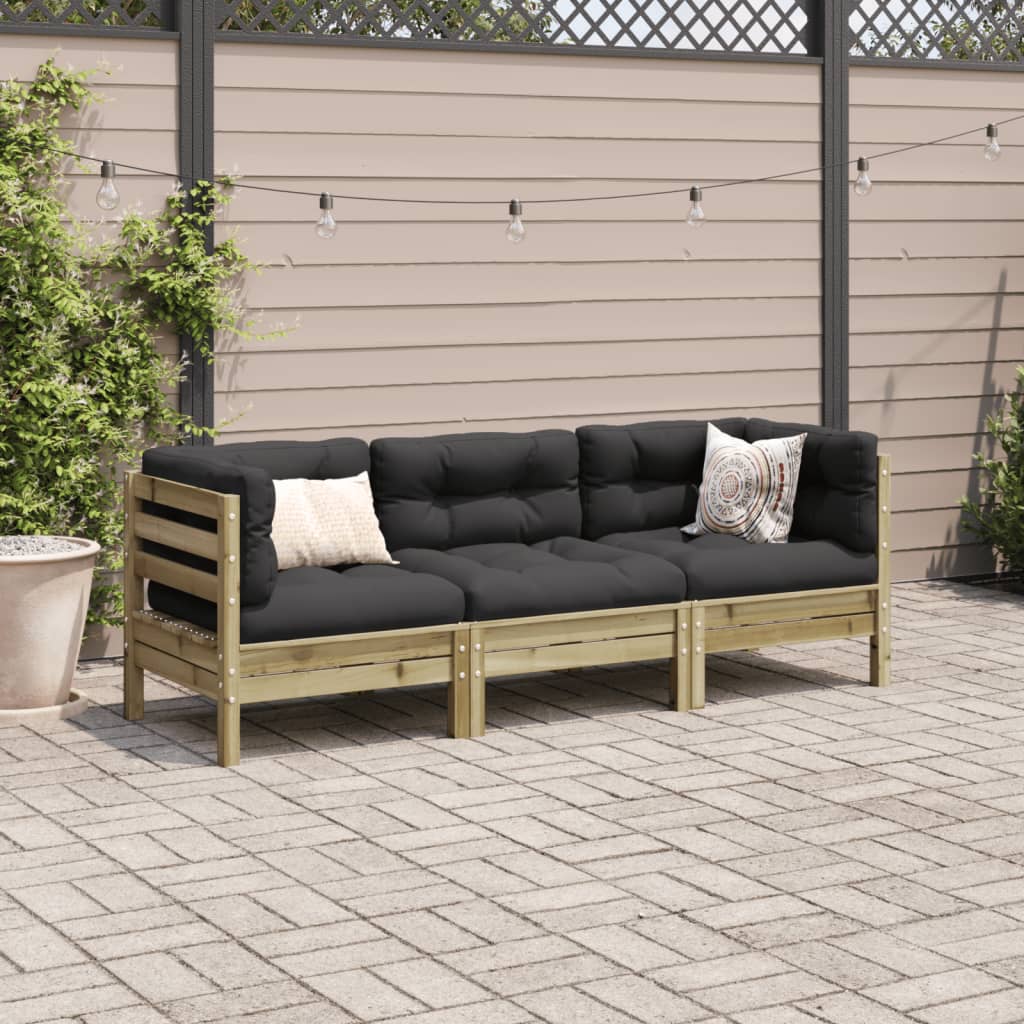 3-delige Loungeset met kussens geïmpregneerd grenenhout is nu te koop bij PeponiXL, paradijselijk wonen!